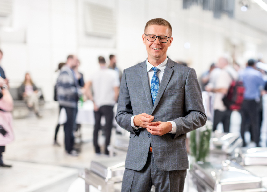 Blured image of businesspeople at coffee break at conference meeting.
